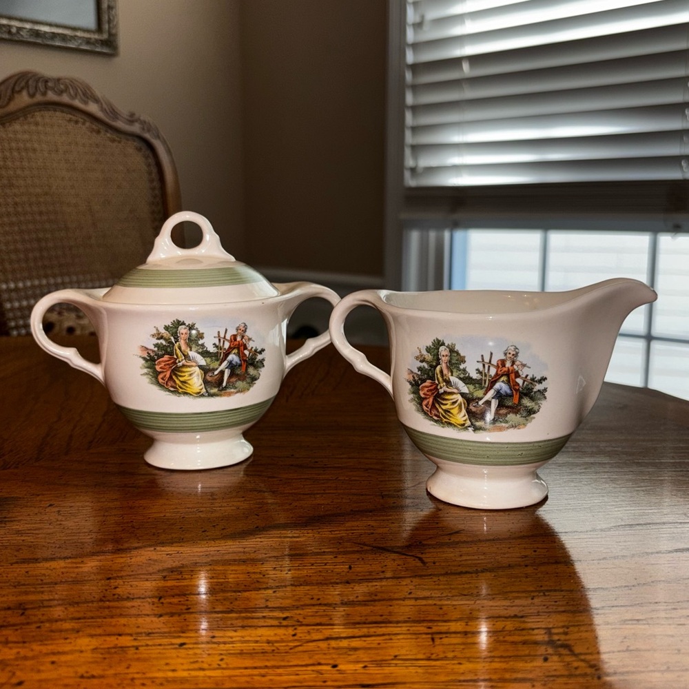 Vintage American Limoges Chantilly Candlelight Creamer & Sugar Bowl Set Colonial